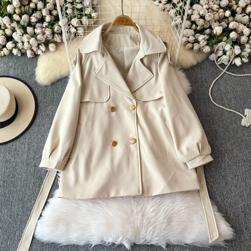 Yearnin - Trenchcoat met lange mouwen, dubbele rij knopen en sjerp