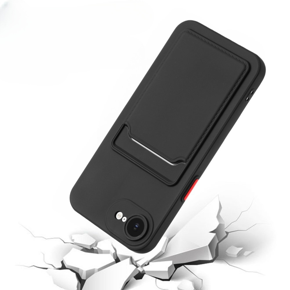 iPhone 16e Gummi Case Hülle mit Kartenfach - Schwarz / Orange