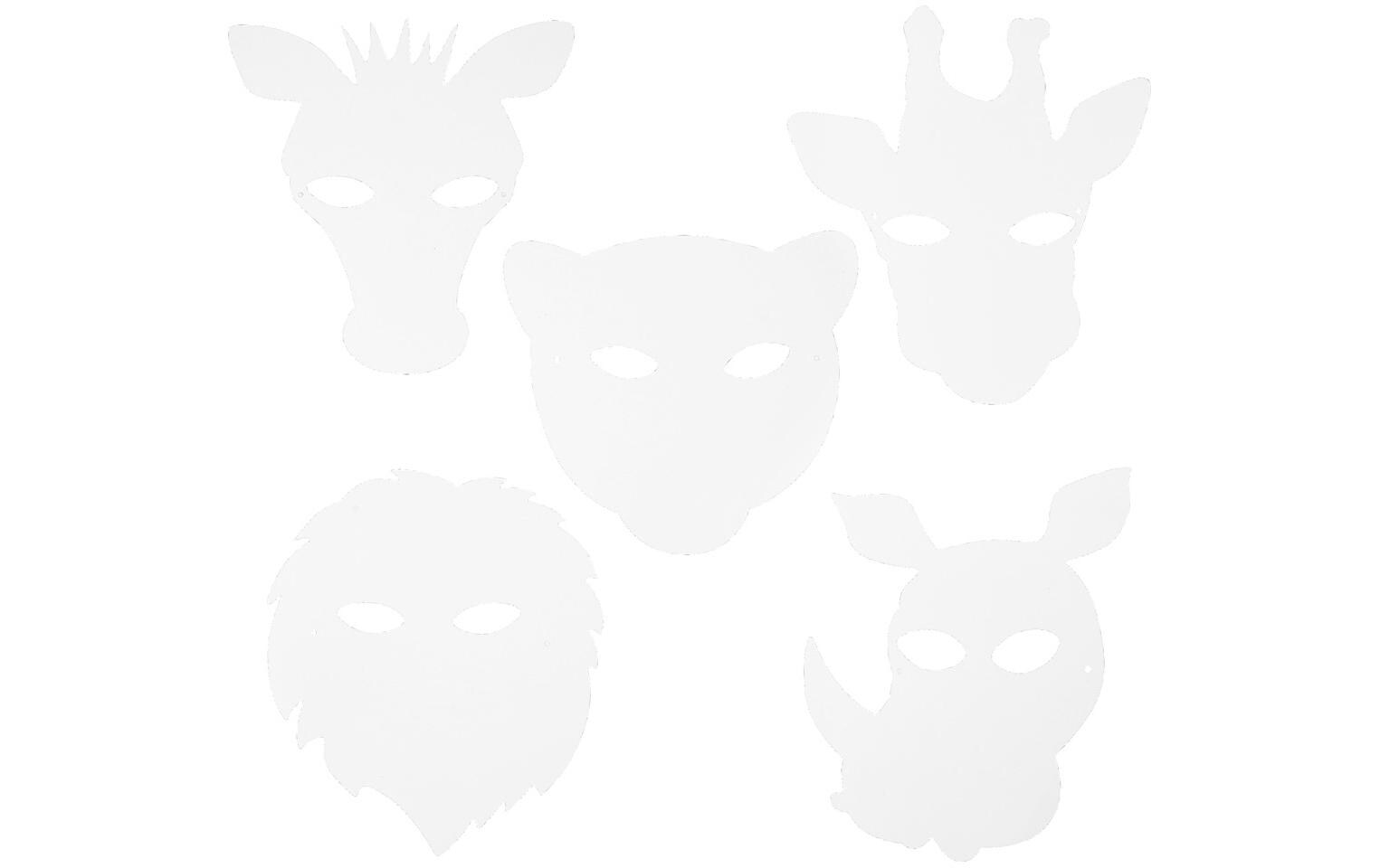 Partyaccessoire Masken Dschungel 16 Stück, WeissDschungeltier-Masken aus Pappe