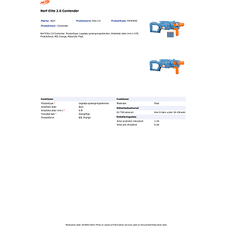 Nerf Elite 2.0 blaster med 6 pile