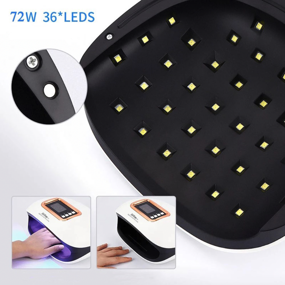(72W) Extragrosse LED UV Nagellampe Nageltrockner Lichthärtungsgerät mit LED Display und Timer - Weiss / Schwarz / Roségold