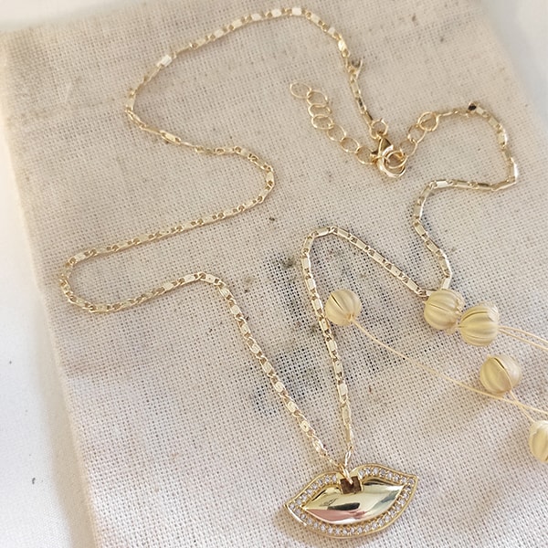 Collier - Laiton plaqué or & zircon