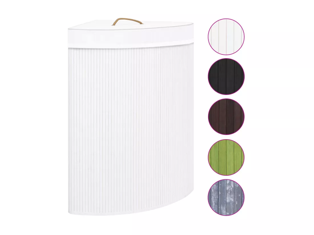 Panier à linge d'angle Bambou Blanc 60 L