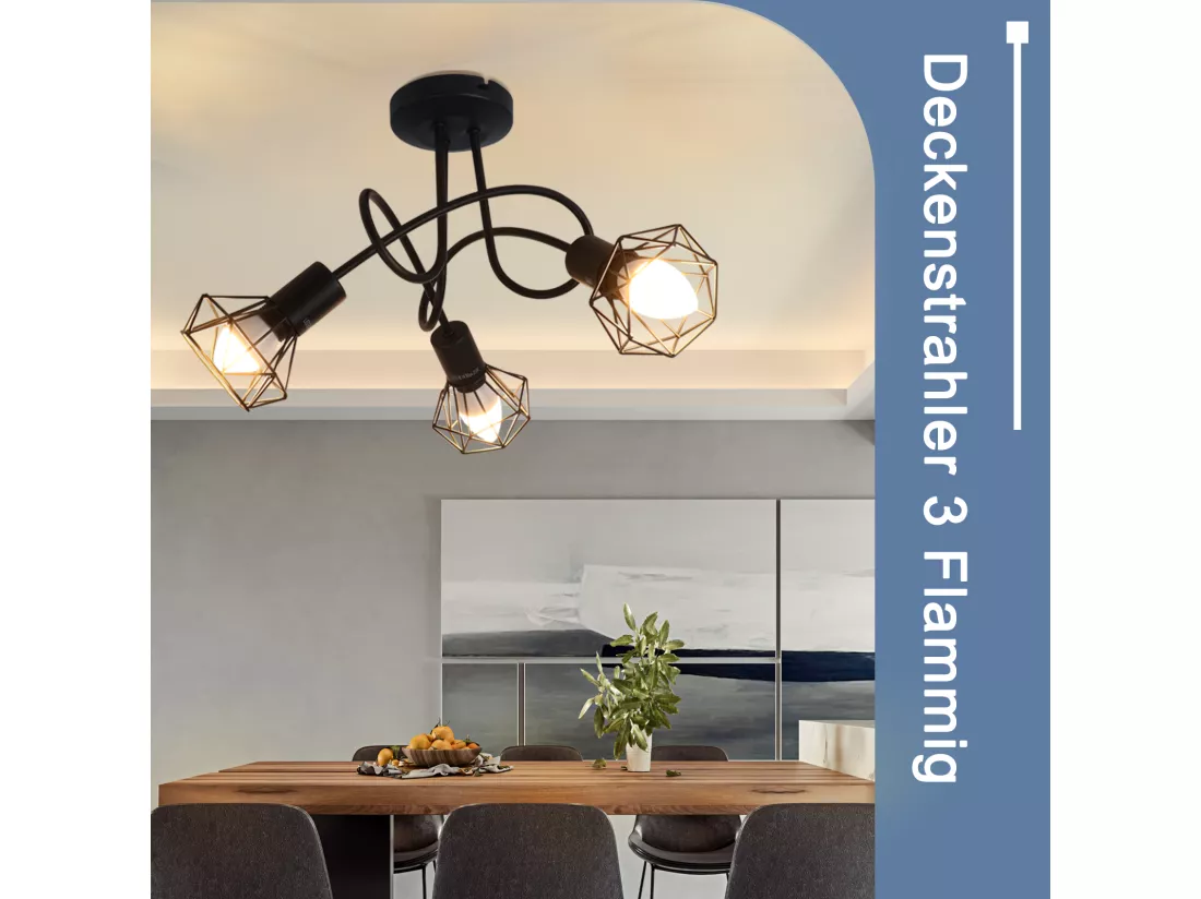 NETTLIFE Spot de plafond LED 3 ampoules noir vintage orientable 350° spot industriel E14