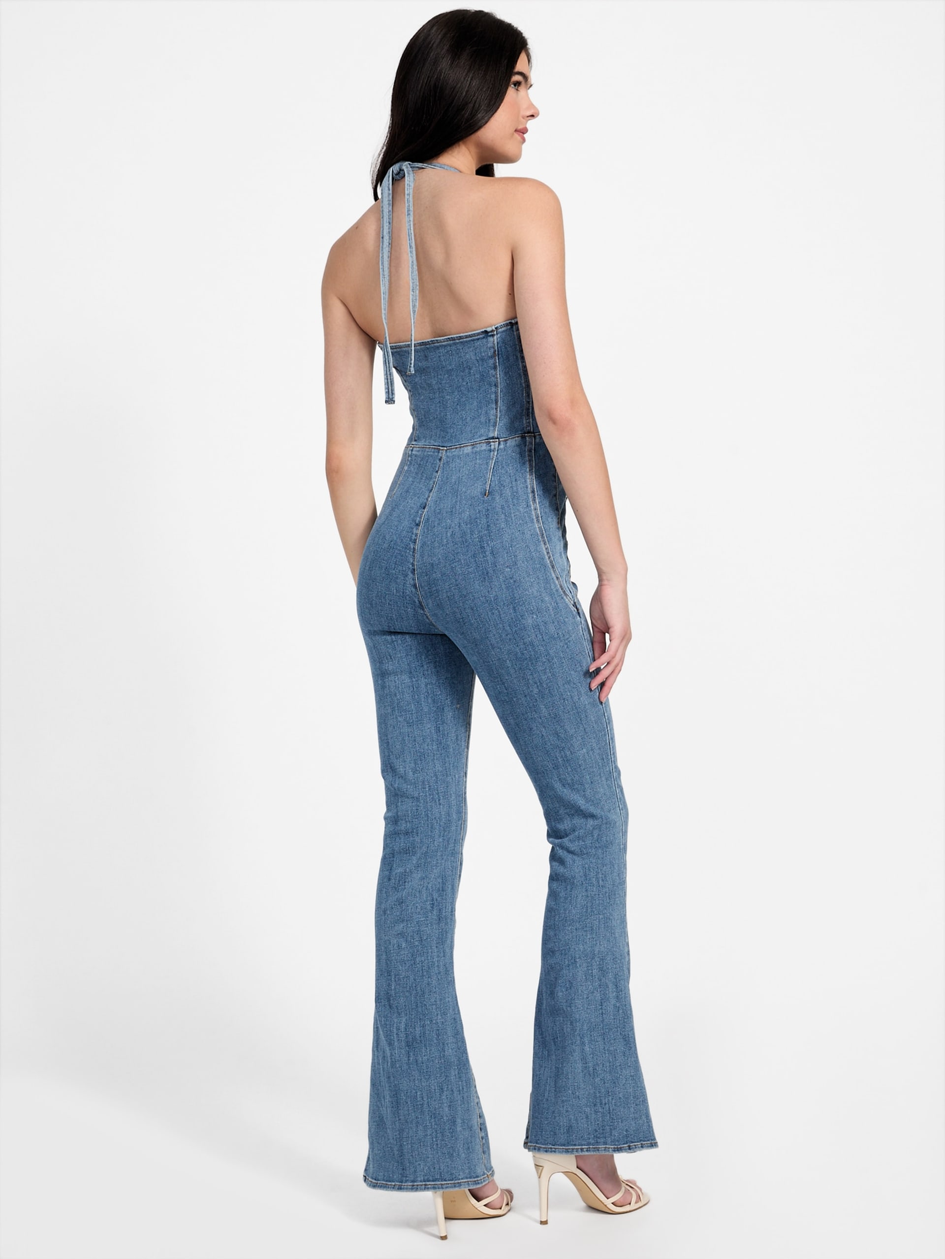 Macacão jeans Blair com decote halter