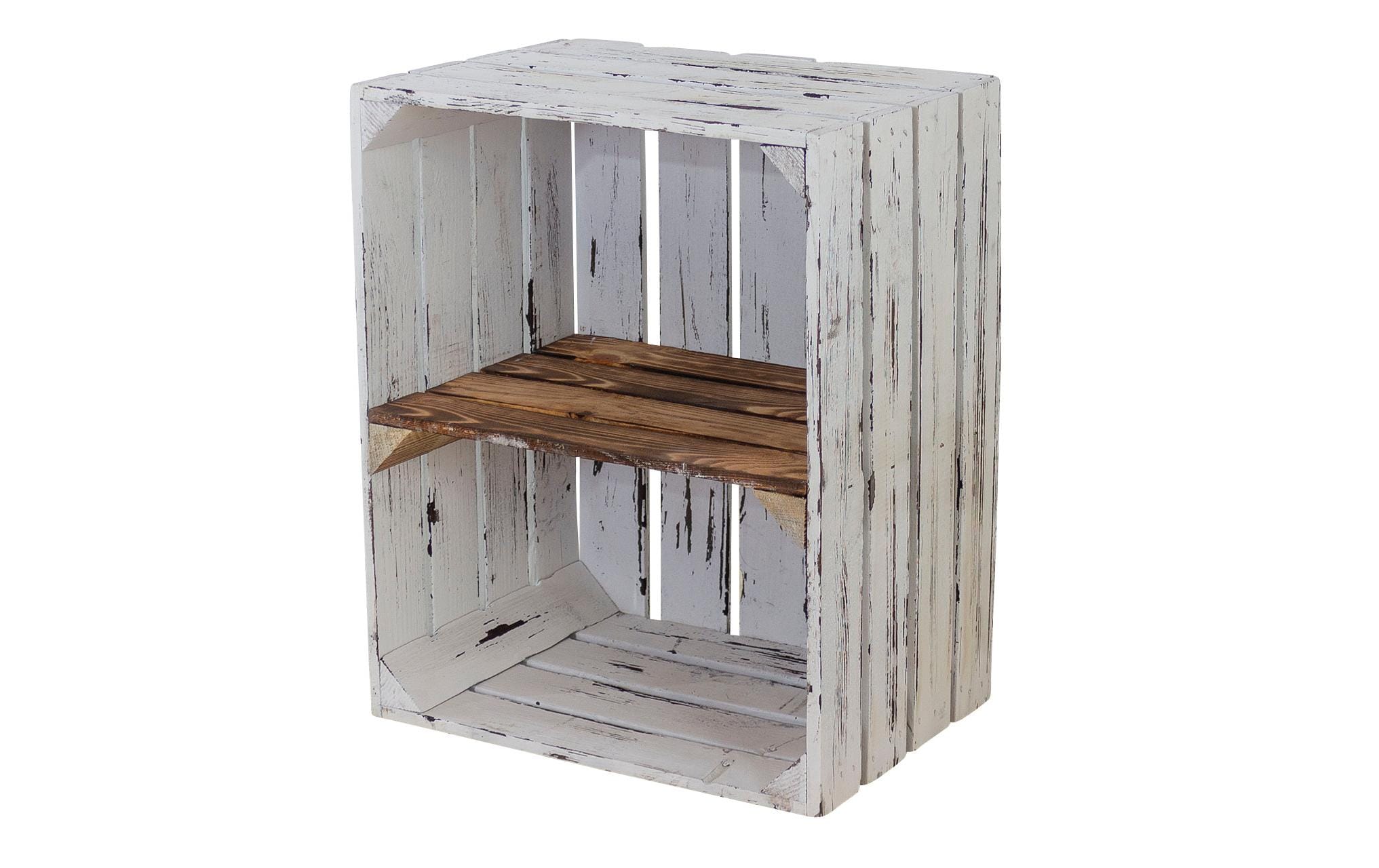 Holzharasse mit Zwischenboden Weiss, geflammtRegalkiste mit Tablar