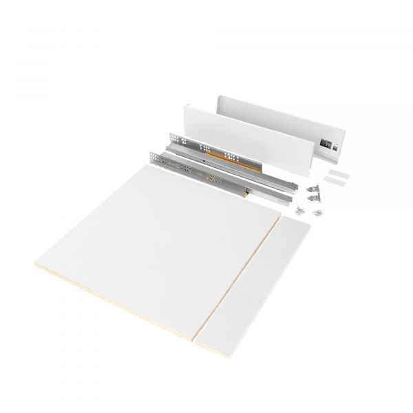Emuca Kit de Gaveta Vertex Cozinha e Banho, Painéis Incluídos, Fecho Suave, 500x93mm, Módulo 600mm, Aço, Branco - 3173112