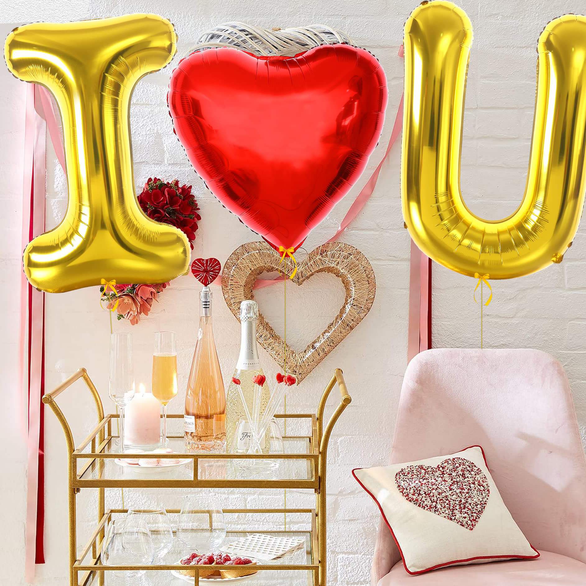 (3-tlg. Set) 230x95cm XXL Party Folien Ballon Deko Luftballon für Valentinstag / Antrag - I Love U