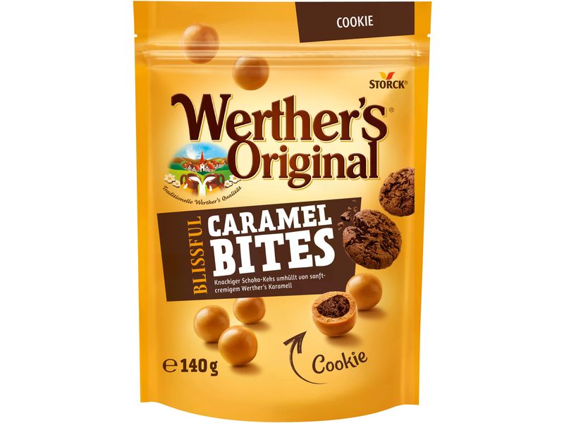 Storck Werther's Original Caramel Bites Cookie 140 g Süss-schokoladiger Snack mit zartschmelzendem Karamell