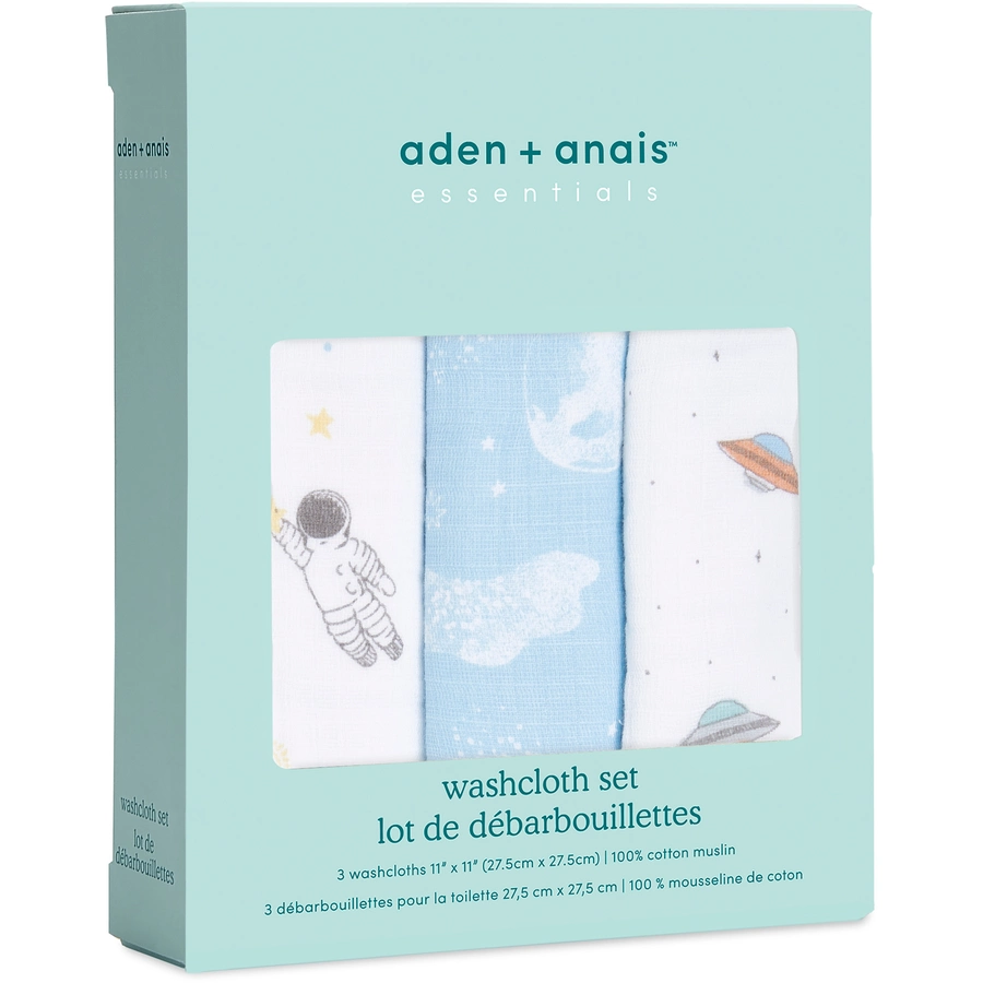 aden + anais™ essentials Baumwoll-Musselin-Waschlappen space explorers 3er Pack
