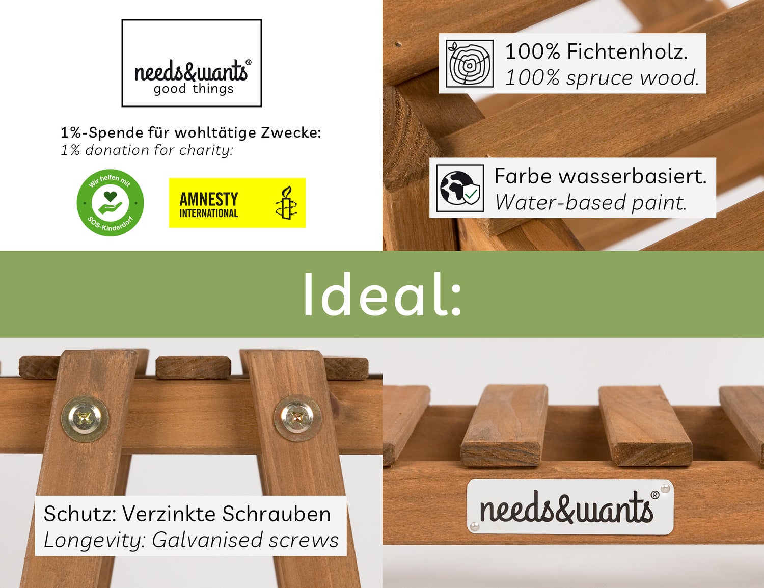 needs&wants® Houten plantenstandaard/bloemenstandaard, weerbestendig voor binnen- en buitengebruik, balkon-/tuin-/muurgebruik, plantenplank/bloementrap, 83 x 28 x 83 cm hoog, bruin