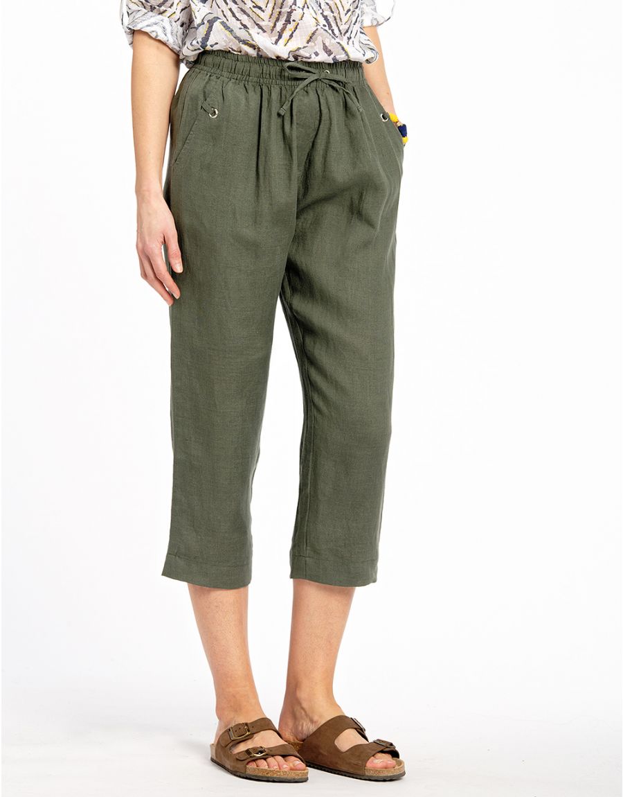 Pantalon 7/8ème lin kaki