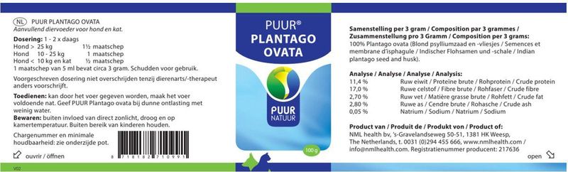 Puur Plantago Ovata Hond/Kat - 100 g