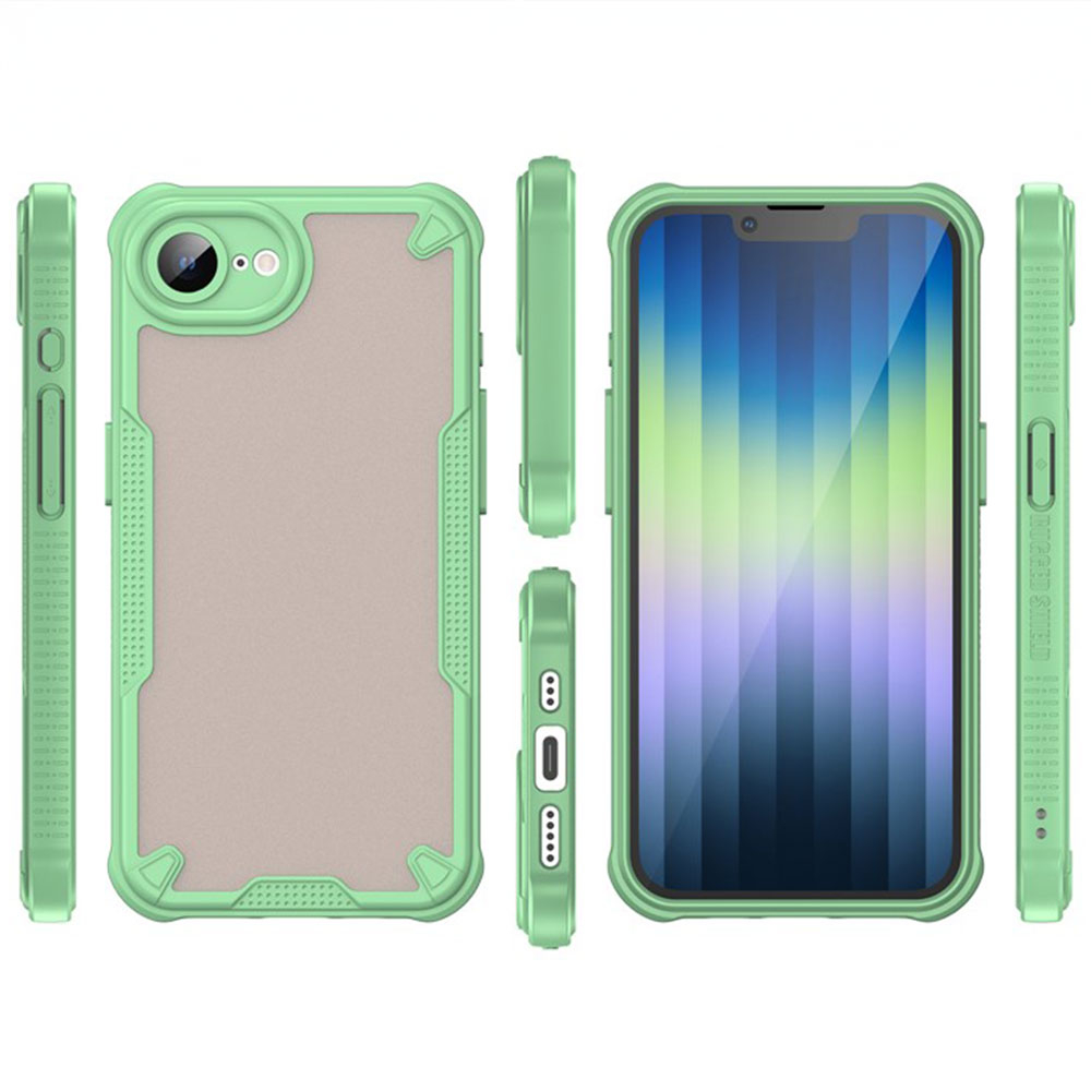 iPhone 16e Hybrid Bumper Hülle mit Air Cushion Fallschutz   Kameraschutz - Grün / Transparent (Matt)