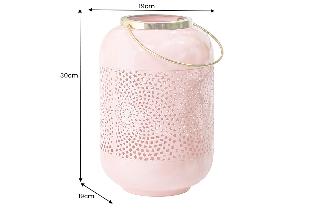 Deko Windlicht CANDLELIGHT 30cm pastell-rosa Metall handmade Laterne