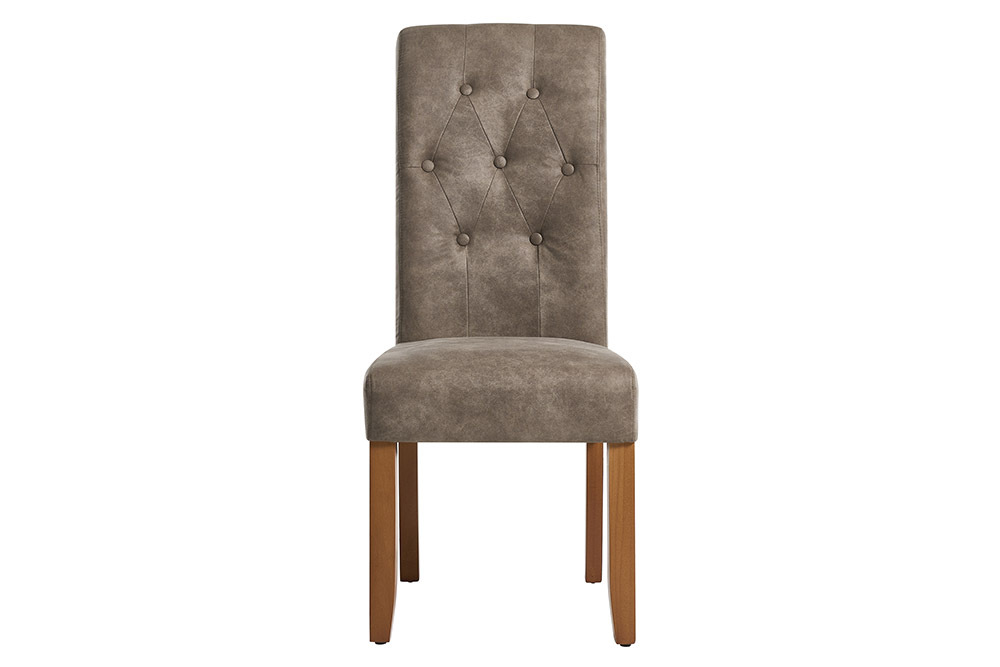 Design Stuhl CASA taupe Microfaser mit Zierknöpfen Massivholzbeine