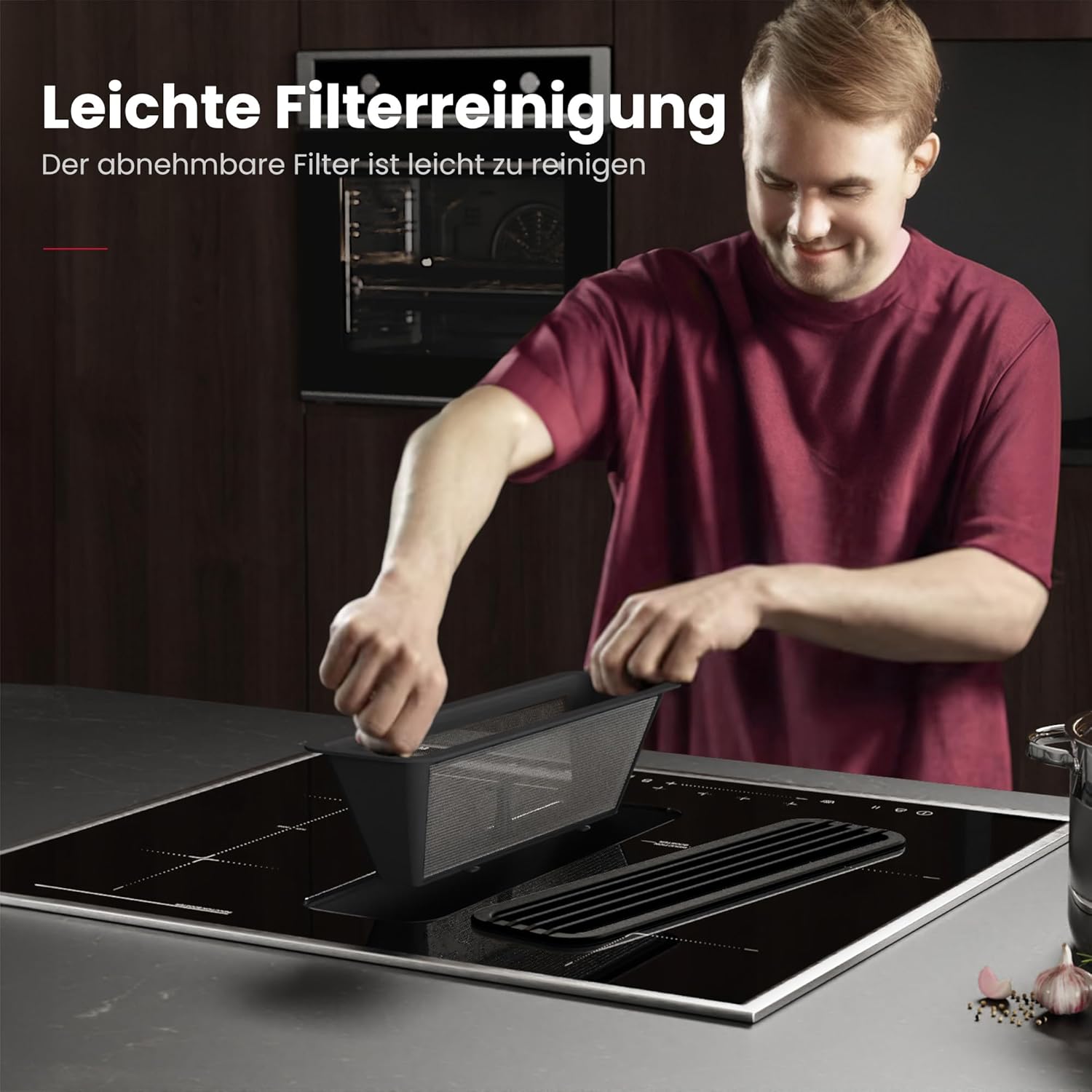 GASLAND IH604BFRB 60 cm Autarkes Induktionskochfeld mit Integriertem Dunstabzug, 4 Zonen Einbau Induktionskochfelder mit Edelstahlrahmen, PowerBoost schnelleres Kochen, 7400W (Ohne Grillplatte)