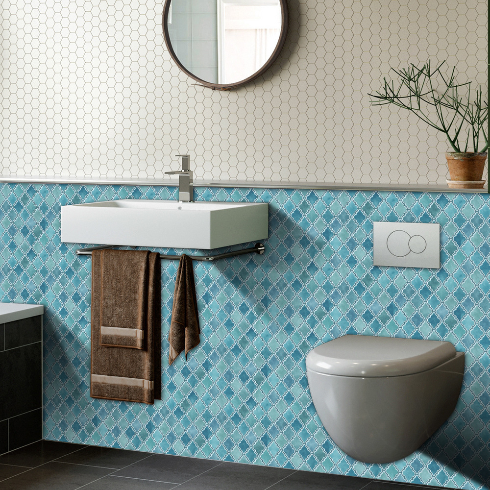 (10er Set) 10x10cm Mosaik Sticker Selbstklebende Deko Kacheln für Küche / Badezimmer - Blau