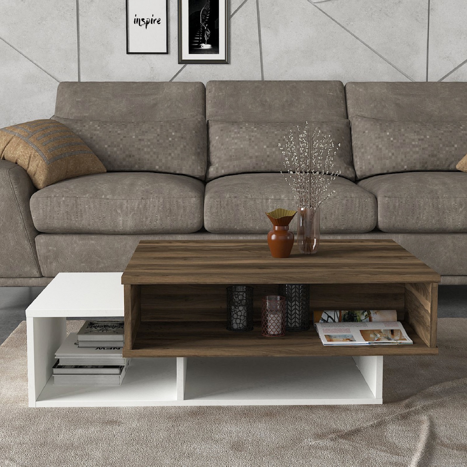 Couchtisch - weiß-Walnuss - 105 cm