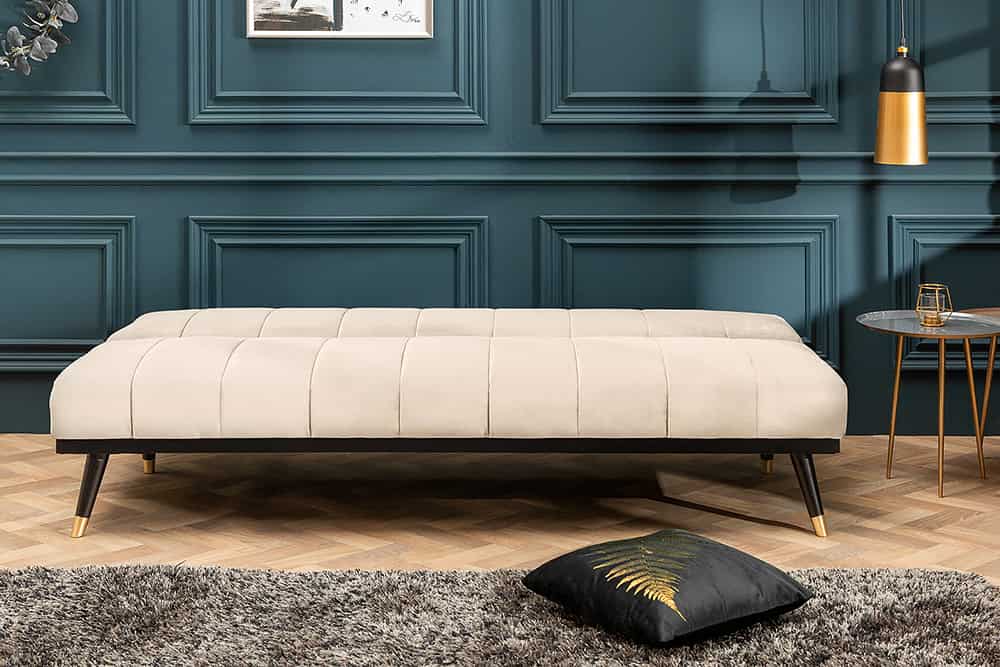Design Schlafsofa PETIT BEAUTÉ 180cm champagner beige Samt 3-Sitzer