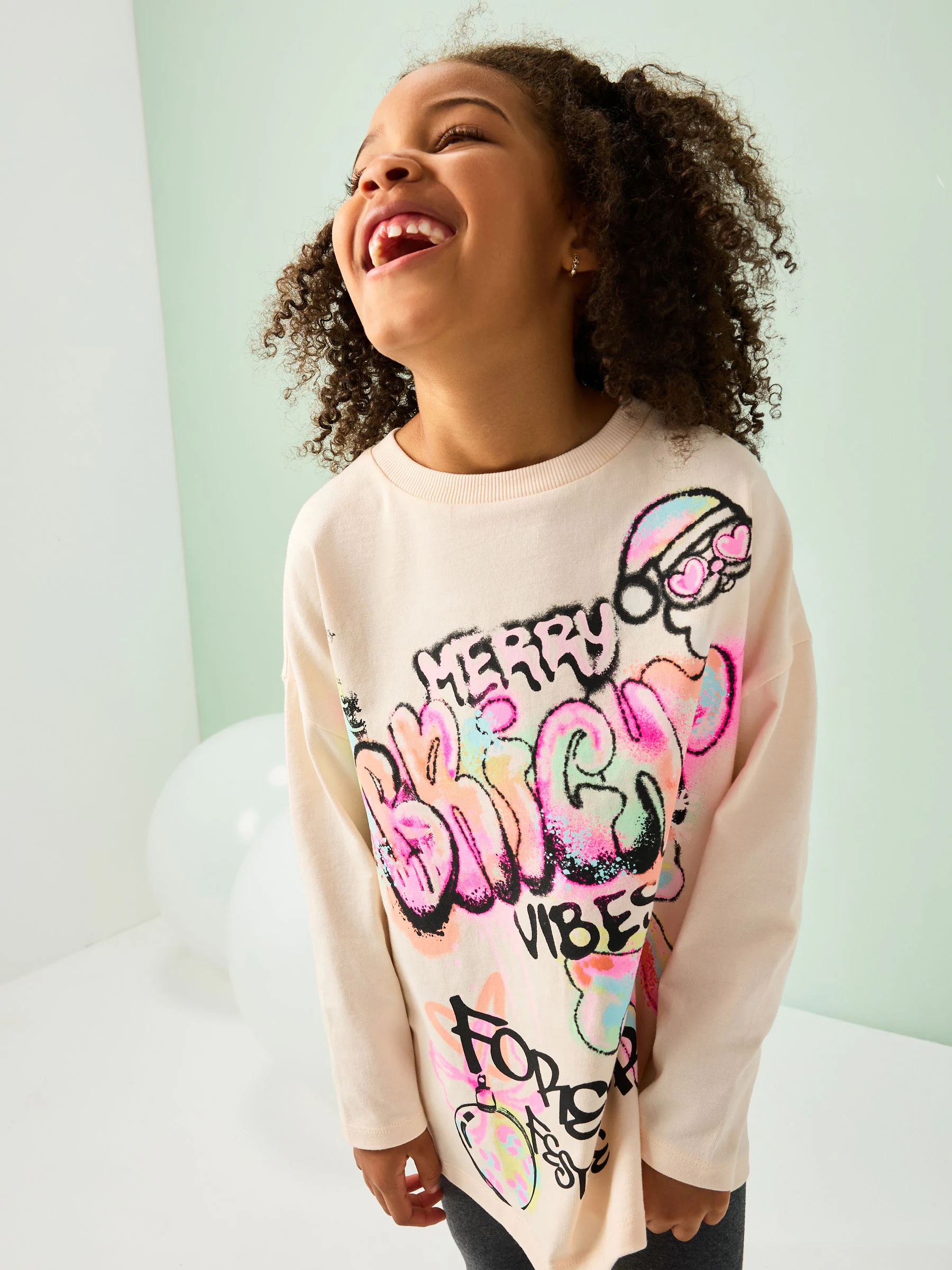 Roze Kerstmis graffiti - Top met lange mouwen (3-16jr)