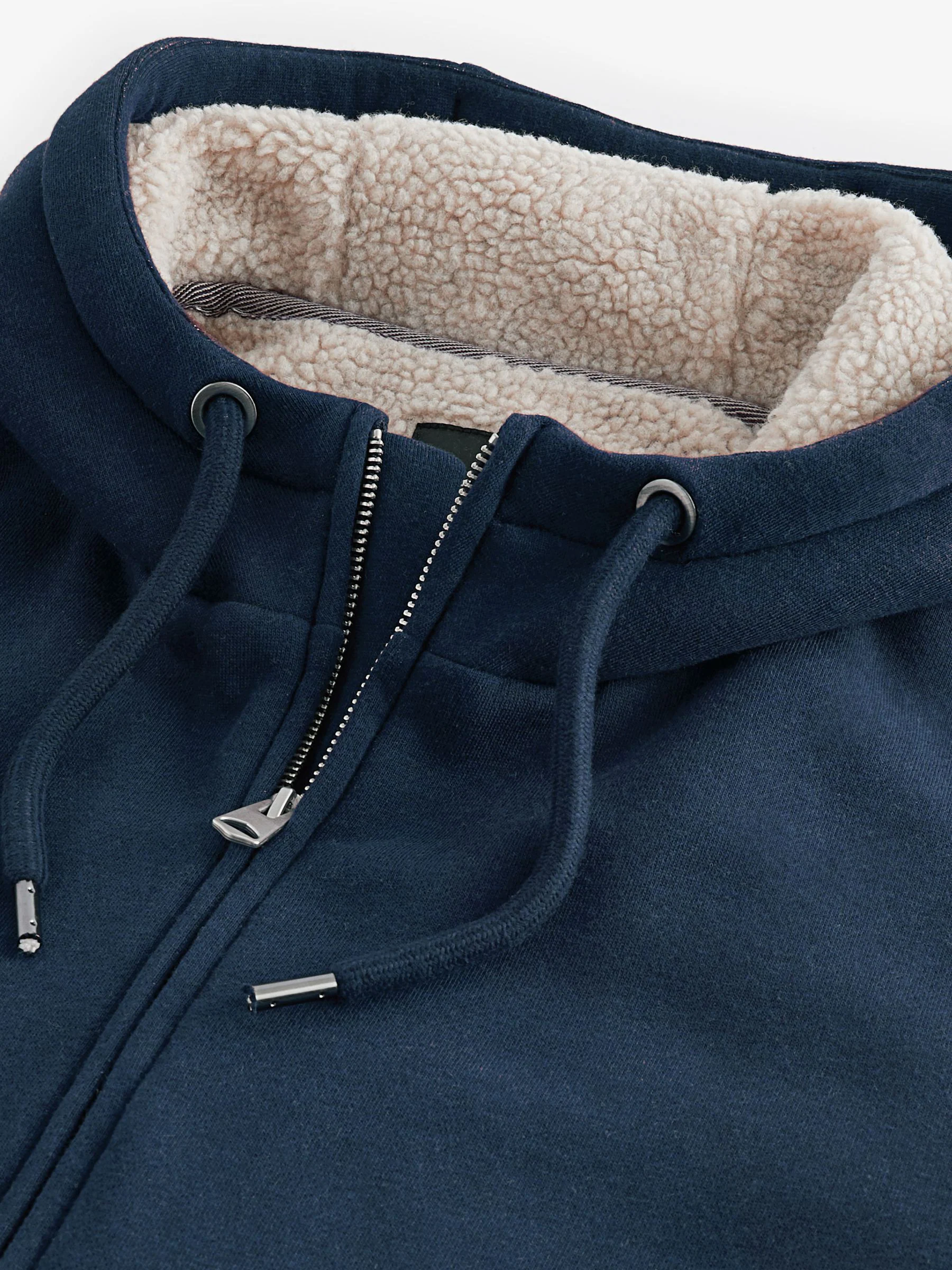 Donkerblauw - Borg hoodie met fleecevoering en volledige ritssluiting