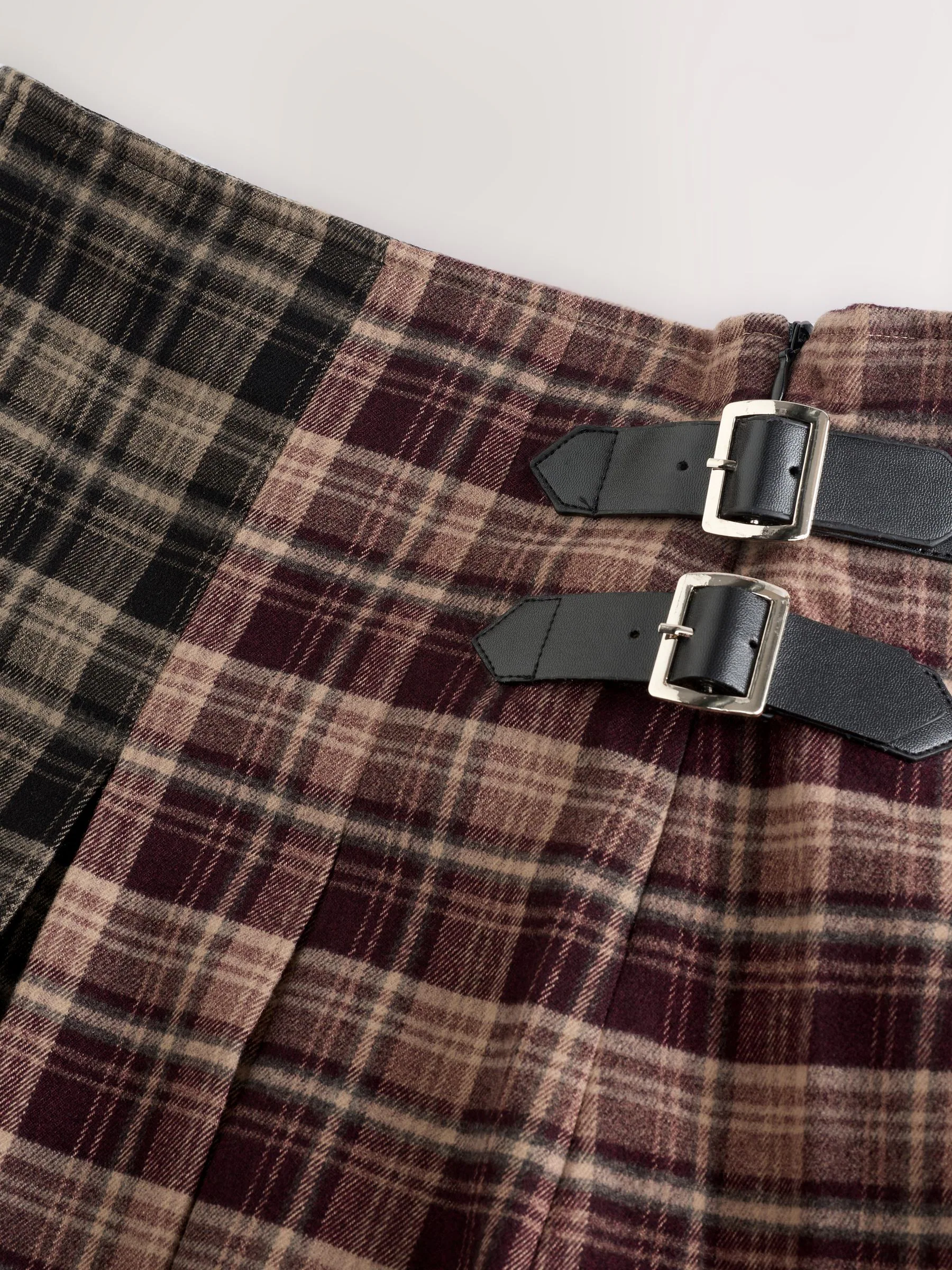 Red/Black Spliced - Check Knee Length Kilt Skirt