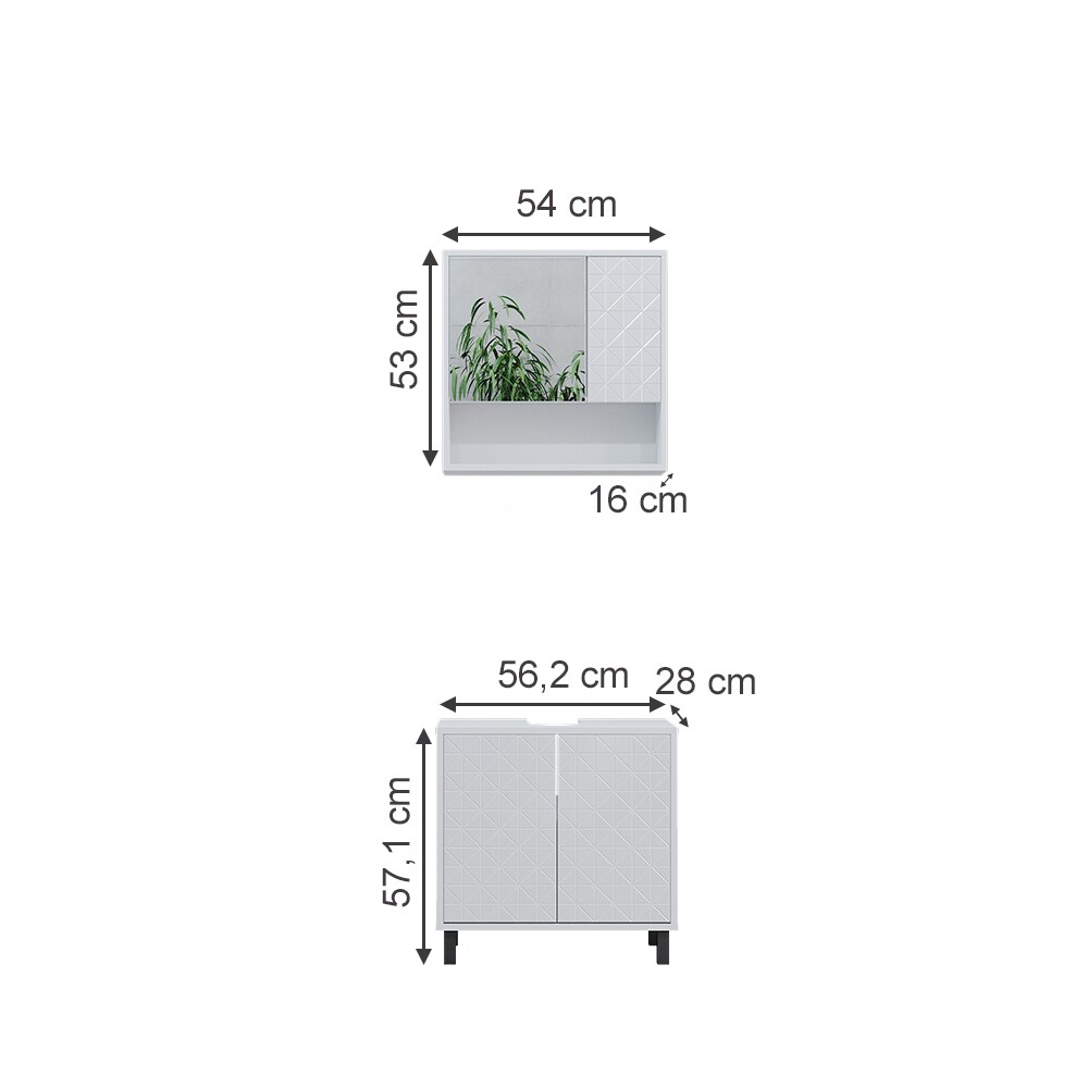 Vicco Badmöbel-Set Agasta weiß, Badezimmerschränke 3D Optik