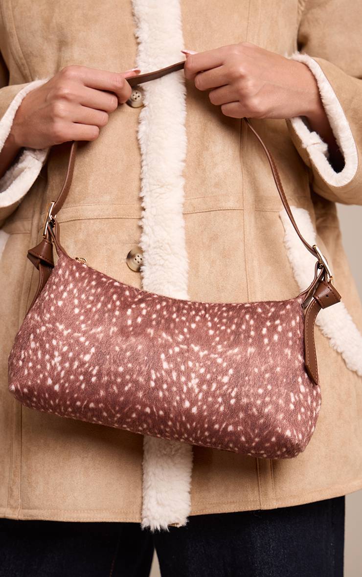 Marron Sac À Bandoulière En Poney Imprimé Cerf