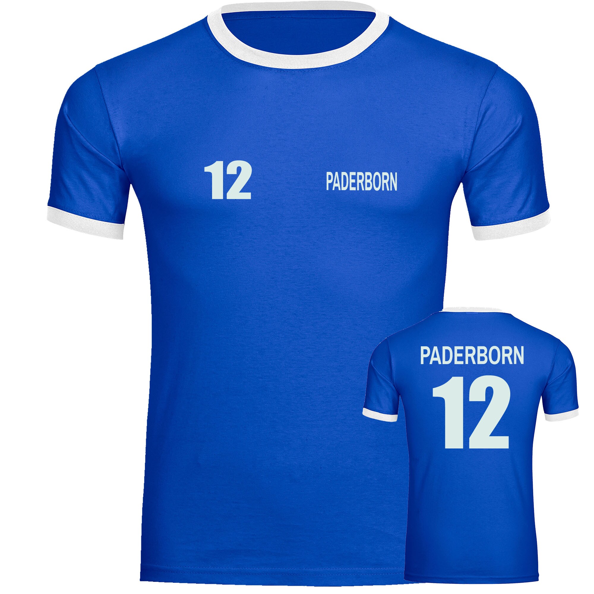 multifanshop® Kontrast T-Shirt - Paderborn - Trikot Nummer 12 - Druck weiß