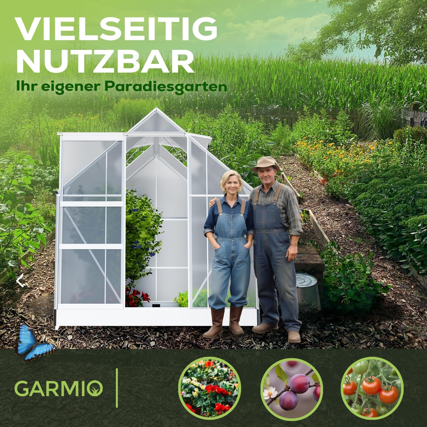 Gewächshaus Cuneo 190x190cm für den Garten, Alu Frühbeet inklusive Fundament, 2 Dachfenster Treibhaus Aufzucht Pflanzenhaus Tomatenhaus 3,7m² UV-Schutz