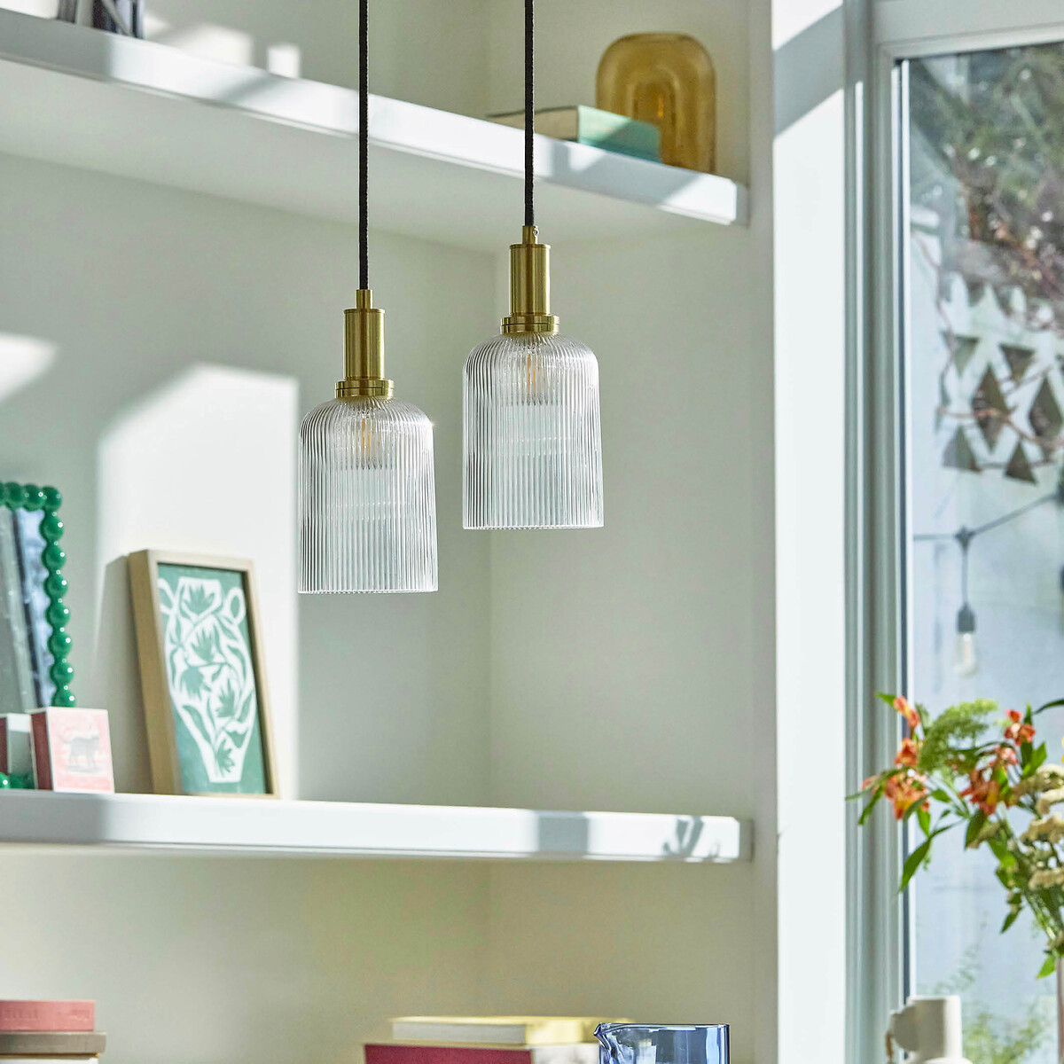 LA REDOUTE INTERIEURS<br>Luminária pendente em latão e vidro canelado Ø10,9 cm, Bogotá