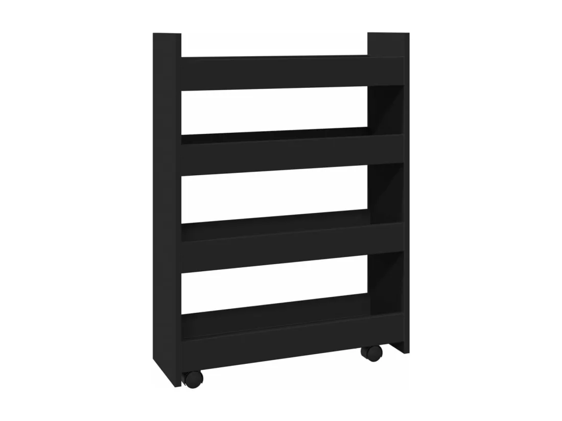 Chariot de rangement étroit 4 niveaux noir bois d'ingénierie