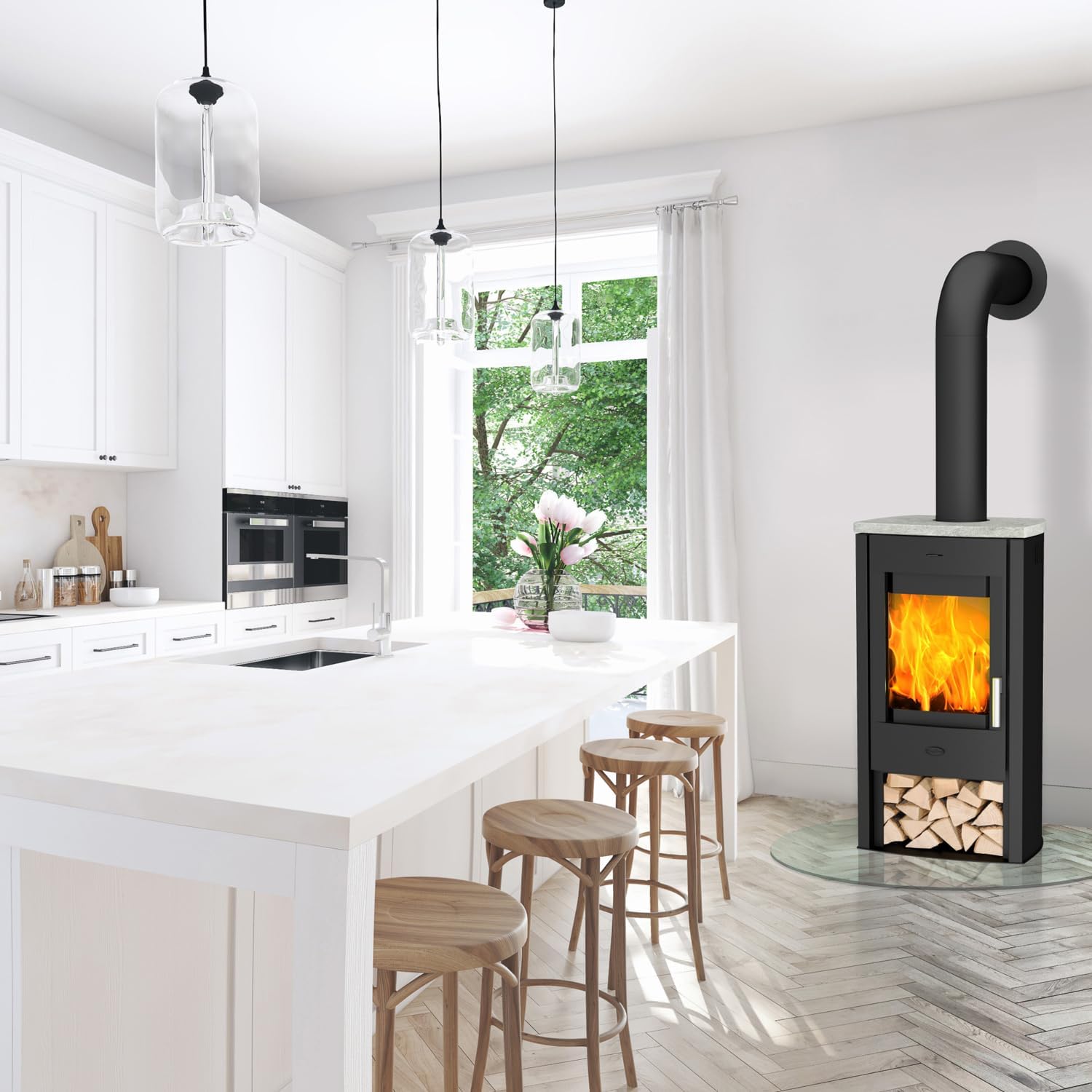 Fireplace K5732 Tuvalu Kaminofen Stahl Schwarz | Topplatte Speckstein/A+