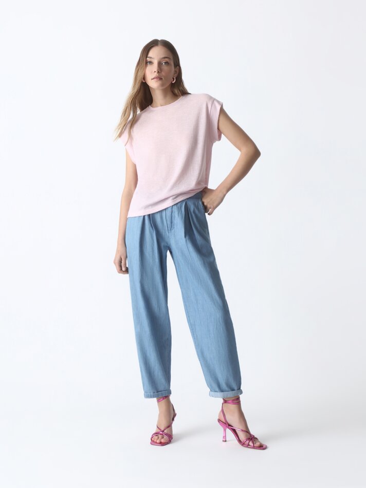 Camiseta texturizada de manga curta - Rosa