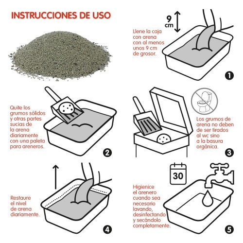 Areia higiênica clássica para gatos, com bentonita sódica e efeito aglomerante.