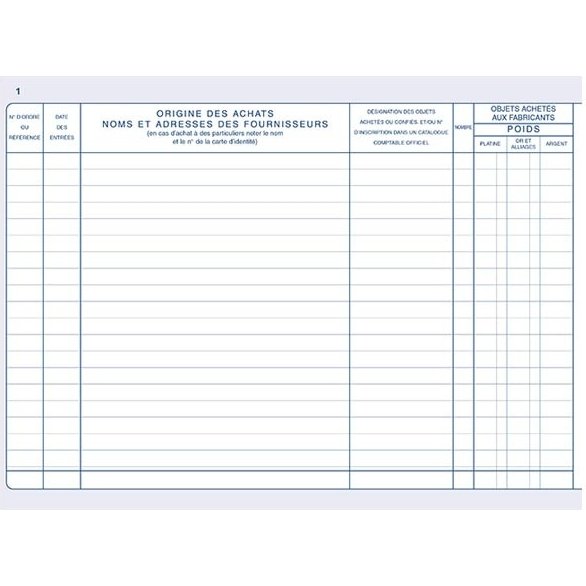 Registre 'Livre de police métaux précieux', 200 pages
