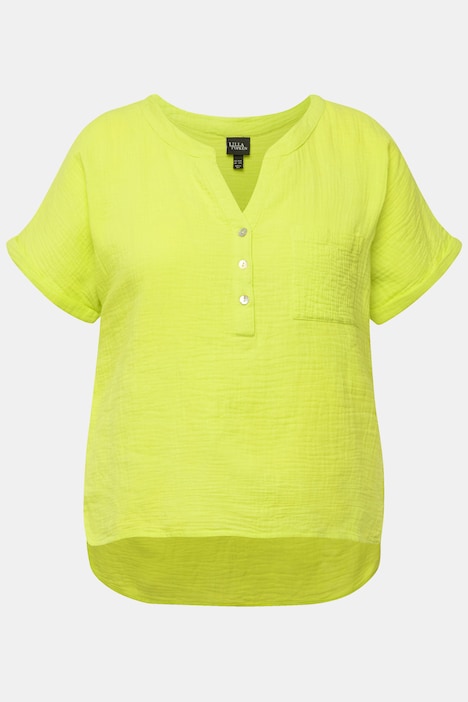 Musselin-Bluse, Oversized, Tunika-Ausschnitt, Halbarm