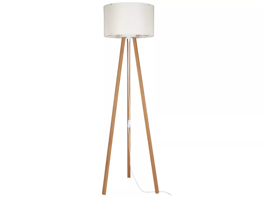 Lampadaire Keynes trépied hauteur 136 cm E27 bambou / crème [lux.pro]