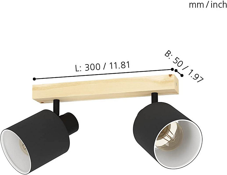 Réglette spot 2 lumières E27 10W Eglo Batallas noir L.30 x L.5 cm
