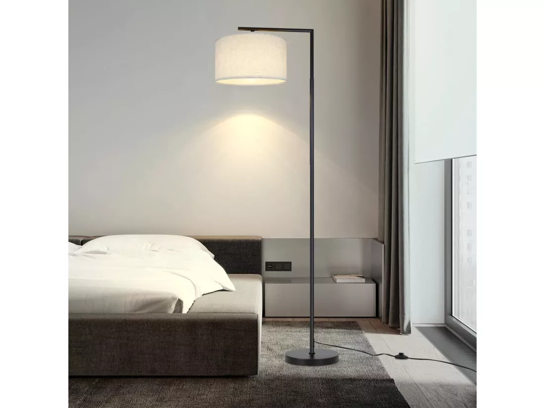 NETTLIFE Lampadaire E27 lampe sur Pied interrupteur pied 166cm abat-jour tissu design max. 40W - sans ampoule