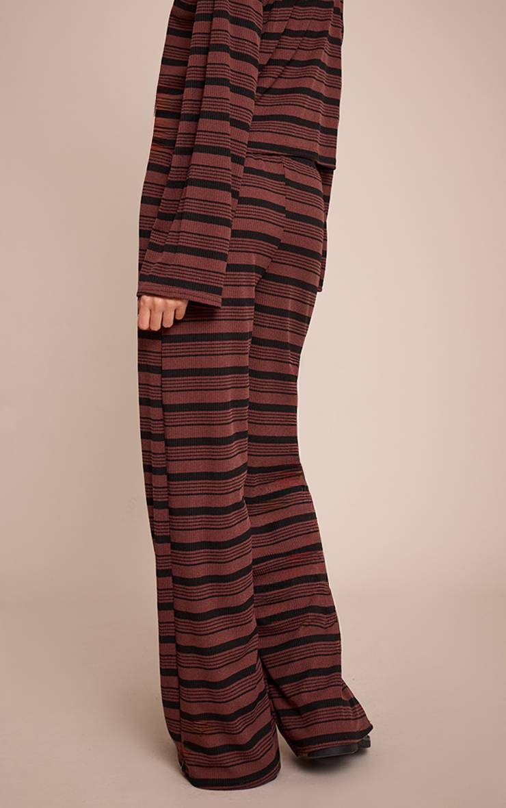 Marron Foncé Pantalon Large Ultra Doux À Rayures