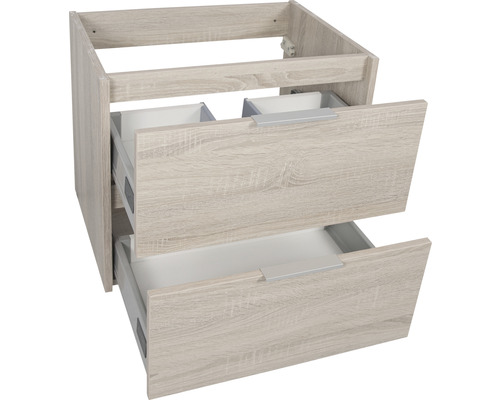Badkamermeubelset Differnz Bolo 61 x 110 x 46 cm, frontkleur licht eiken, wastafel en spiegel wit, badmeubel