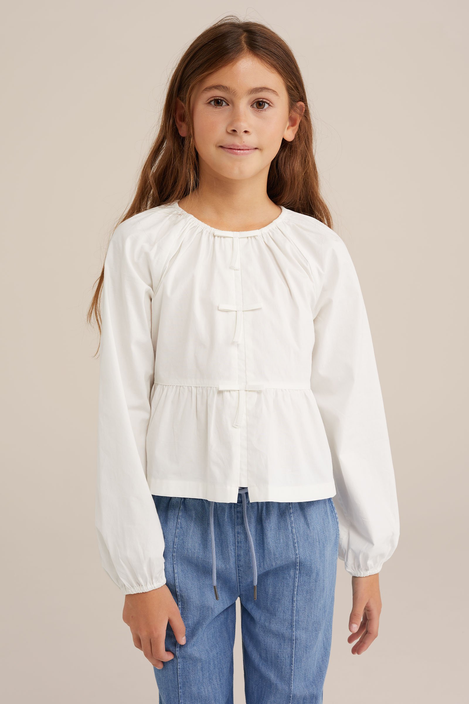 Meisjes blouse met strik WE Fashion Wit