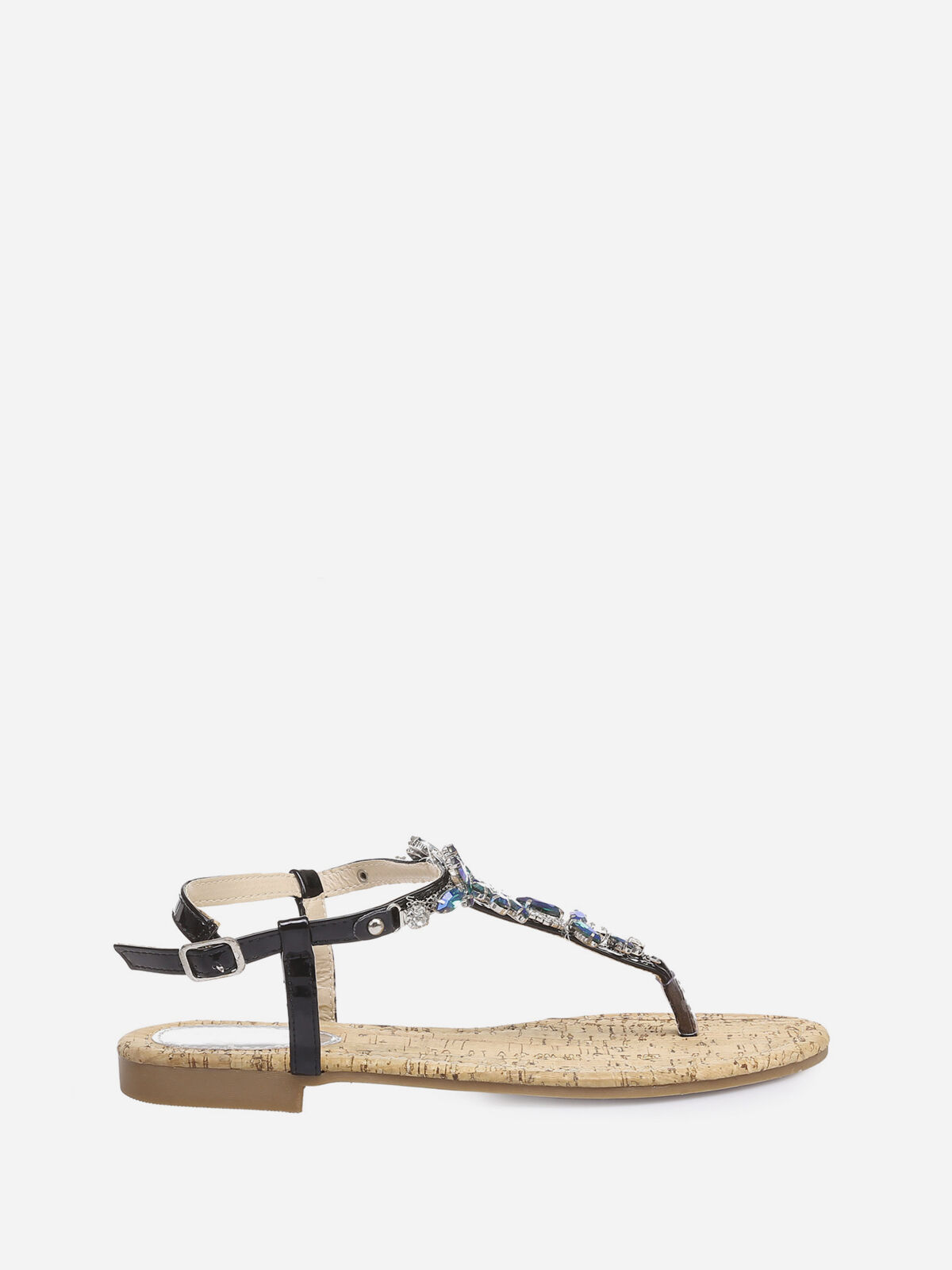 Nu-pieds avec bijoux et effet liège- Noir