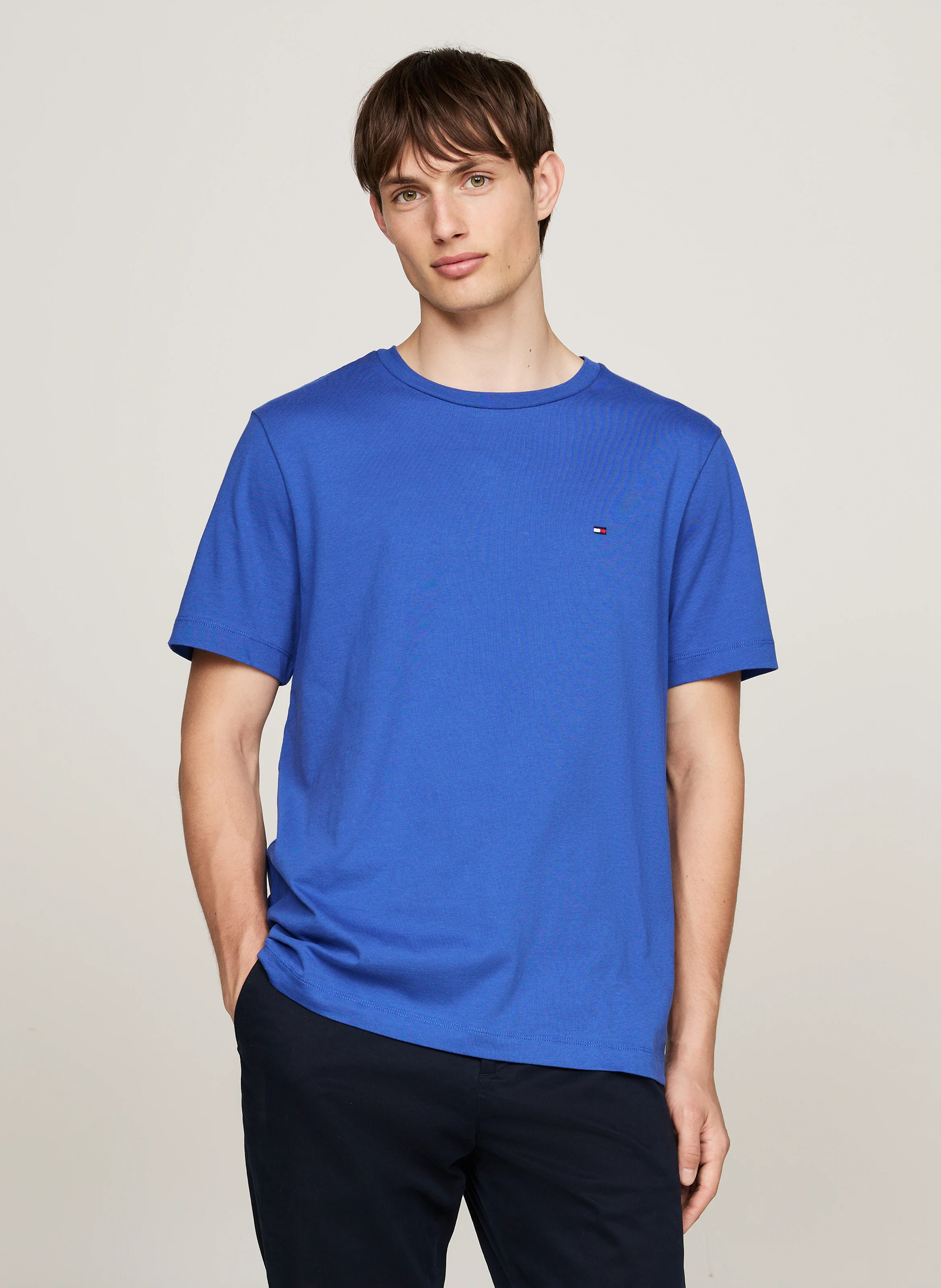 Tee-shirt col rond droit en coton | Bleu