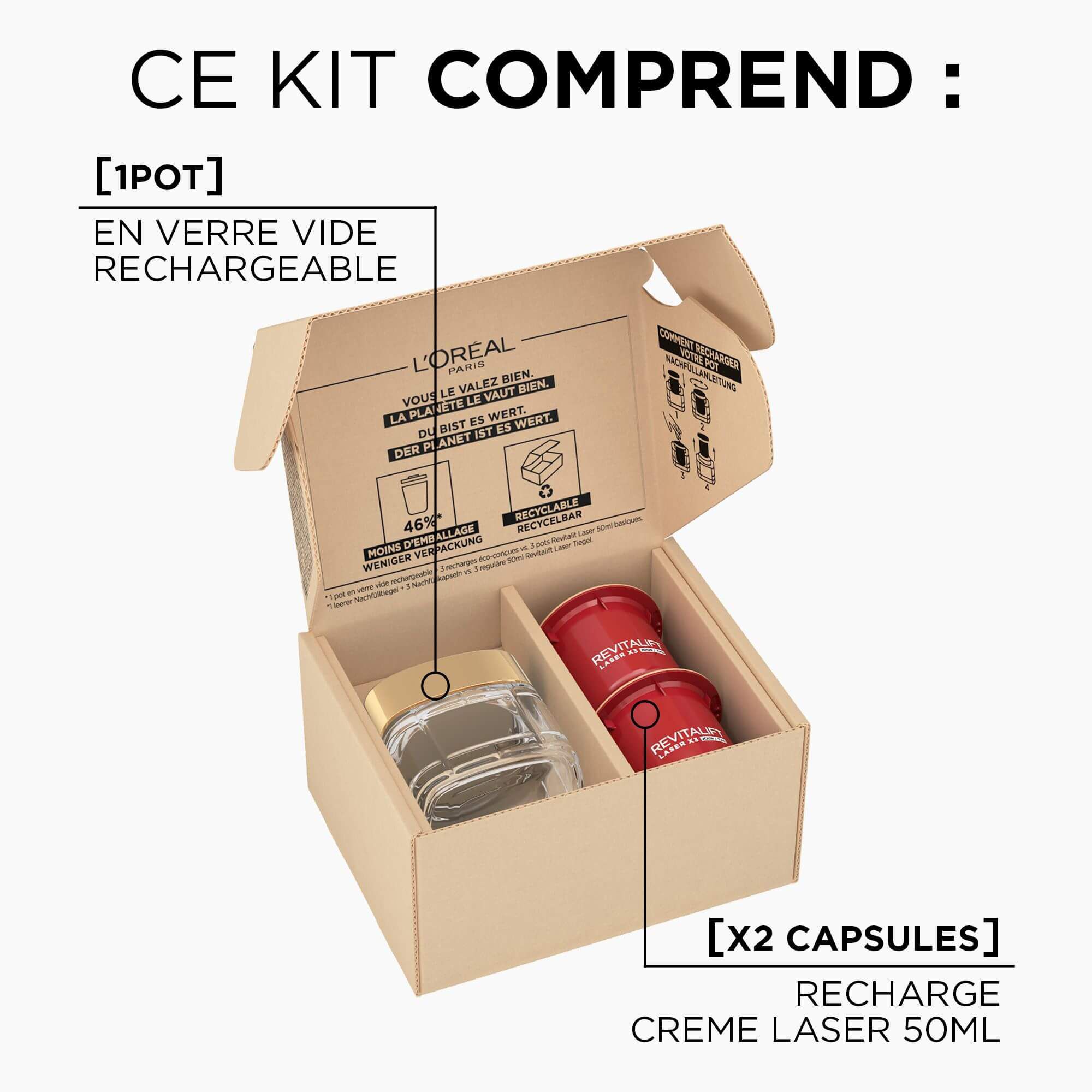 Revitalift Laser - Kit de découverte Lot de 2 Crèmes Rechargeable Anti-Âge - L'Oréal Paris