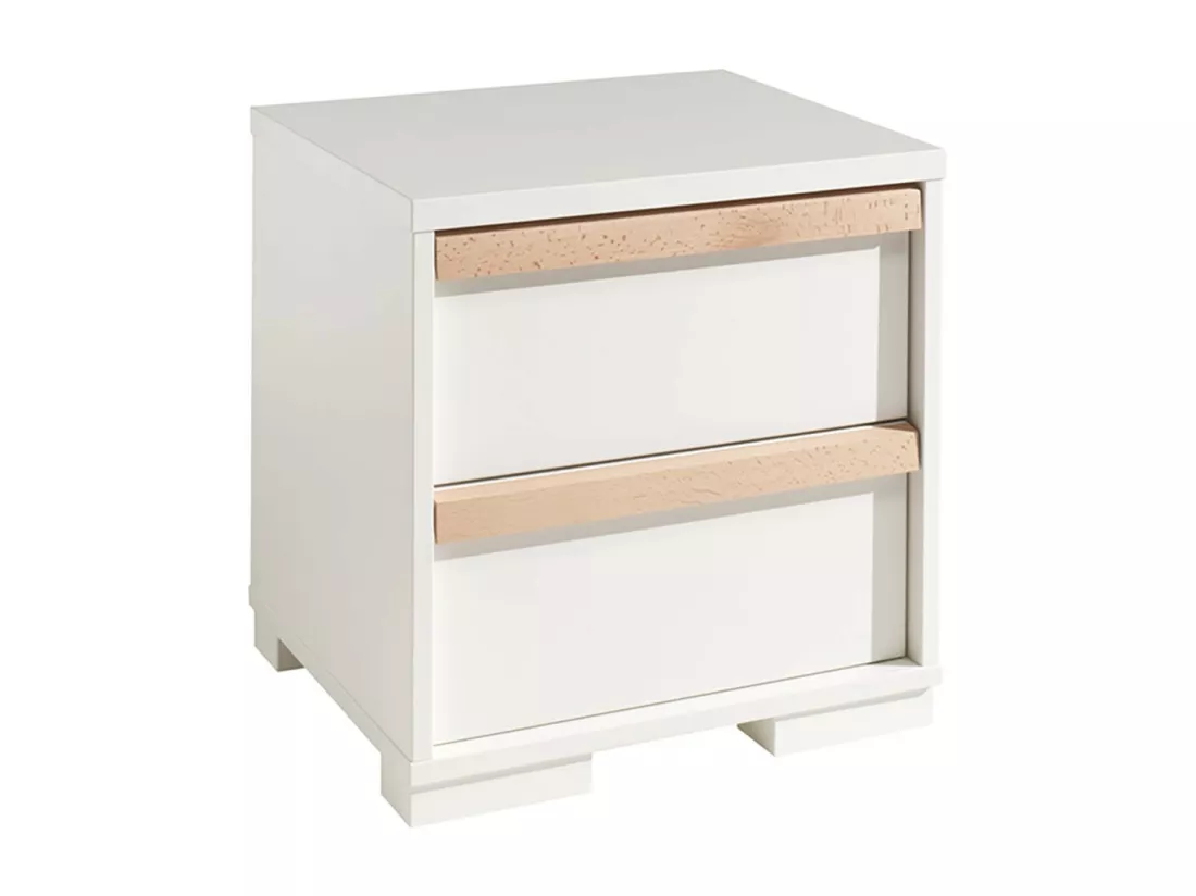 NASH WHITE - Lit 90x200cm + Chevet + Armoire 2P + Bureau + Caisson