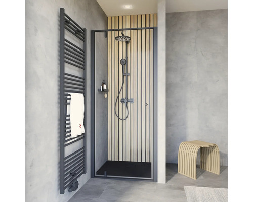 Douchedeur in nis met draaideur SCHULTE Trend 2.0 ExpressPlus 90 cm profiel, zwart, helder glas, vuilafstotende glascoating, omkeerbaar