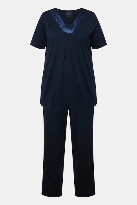 Pyjama, Satindetails, V-Ausschnitt, Halbarm